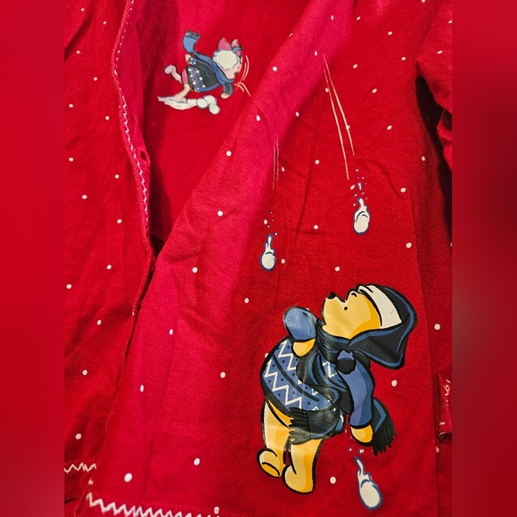 Winnie the Pooh Women's Pajama PJ Set Top & Pant RARE Medium red snow ball fight - Picture 5 of 16